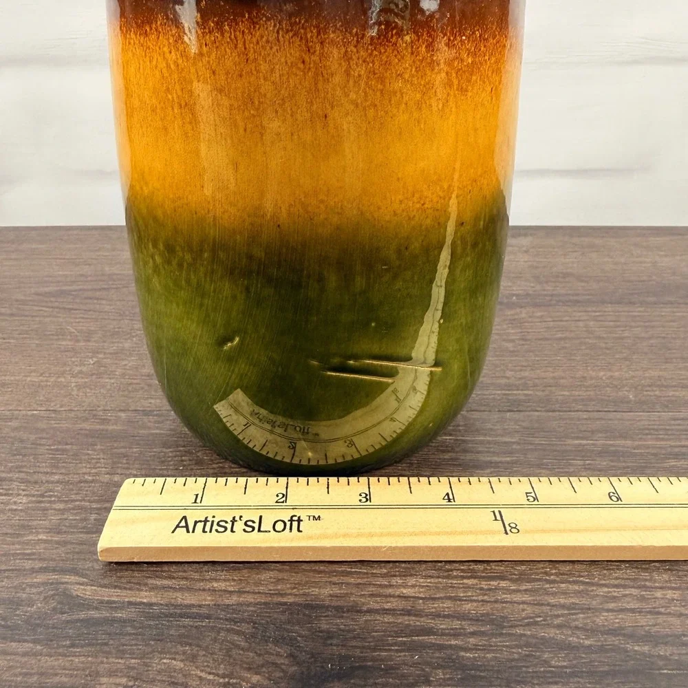 Scheurich 413-26 West German Pottery Krug Handled Vase Green Amber